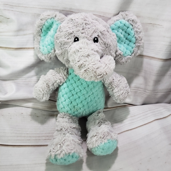 🌞SOLD🌞Spark Create Imagine Gray Teal Elephant Plush Toy Rattle Crinkle 15 Inch - Picture 9 of 9